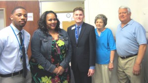 Arlington Interfaith Council president John Shanley, right, is shown with Joseph Onyebuchi of the Residential Program Center, Michelle Hawkins and Adam Hand of Offender Aid and Restoration, Anita Nolen of Phoenix Houses of the Mid-Atlantic and Andres Tobar of the Shirlington Employment and Education Center.